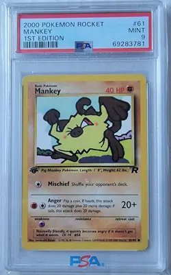 Pokemon 2000 Mankey #61 Team Rocket 1st Edition Mint PSA 9 - Image 1