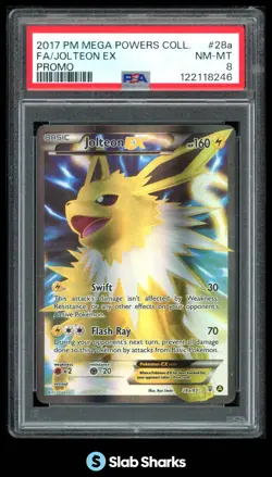 2017 POKEMON MEGA POWERS COLLECTION #28A/83 JOLTEON EX FULL ART PROMO PSA 8 - Image 1