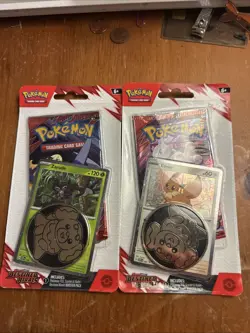 Pokemon TCG Destined Rivals Coin Booster Blister Pack Eevee Zarude Set Lot Of 2 - Image 1