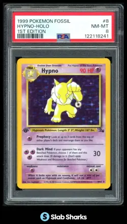 1999 POKEMON FOSSIL 1ST EDITION #8/62 HYPNO HOLO PSA 8 - Image 1