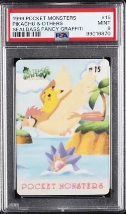 1999 POCKET MONSTERS SEALDASS FANCY GRAFFITI #15 PIKACHU & OTHERS PSA 9 - Image 1