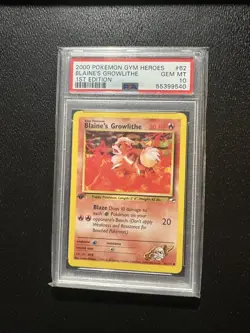 2000 POKEMON GYM HEROES 1ST EDITION BLAINE'S GROWLITHE 62/132 COMMON PSA 10 - Image 1
