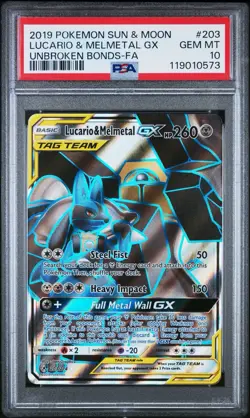 Lucario & Melmetal GX (Full Art) 203/214 Sm-Unbroken Bonds Holo for sale online - Image 1