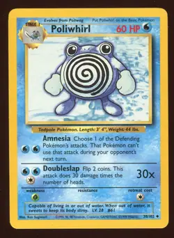 Pokemon Card Poliwhirl Base Set 38/102 Unlimited WOTC Near Mint - Image 1