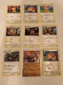 Lot Of 9 Teddiursa and Ursaring Pokemon Cards - Image 1