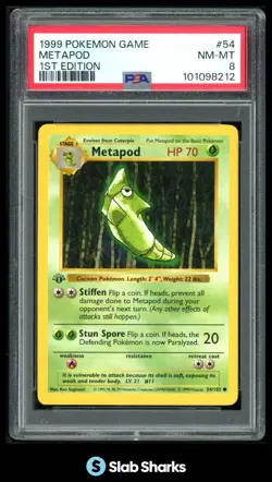 1999 POKEMON SET 1ST EDITION #54/102 METAPOD PSA 8 - Image 1