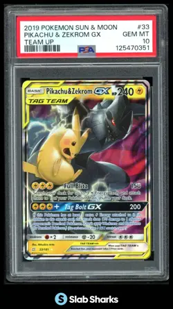 2019 POKEMON SUN & MOON TEAM UP #33/181 PIKACHU & ZEKROM GX TAG TEAM UP PSA 10 - Image 1