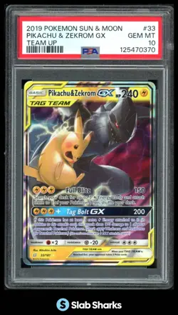 2019 POKEMON SUN & MOON TEAM UP #33/181 PIKACHU & ZEKROM GX TAG TEAM UP PSA 10 - Image 1