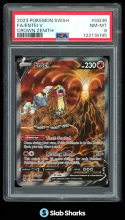2023 POKEMON SWORD & SHIELD CROWN ZENITH #GG36/GG70 ENTEI V FULL ART PSA 8 - Image 1