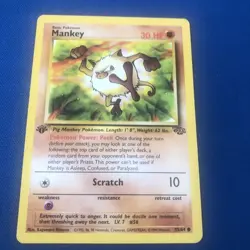 Mankey 55/64 NM+ 1st First Edition Jungle Set Pokemon Card 1999 WOTC TCG - Image 1