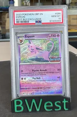 PSA 10 Espeon 86 Stamp Obsidian Flames Best Buy Exclusive 2023 Pokemon TCG Card - Image 1