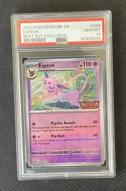 PSA 10 Espeon 86 Stamp Obsidian Flames Best Buy Exclusive 2023 Pokemon TCG Card - Image 2
