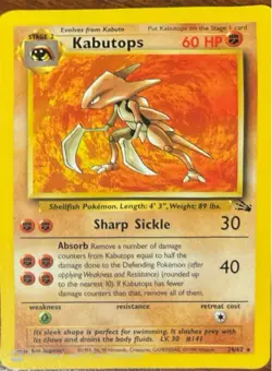 Pokemon TCG Kabutops Fossil Card 24/62 Unlimited Rare - Image 1