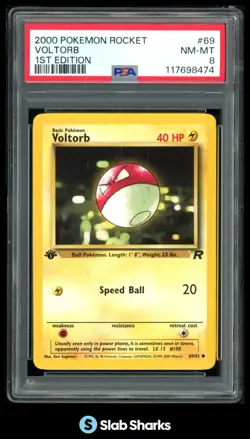 2000 POKEMON TEAM ROCKET FIRST EDITION #69/82 VOLTORB PSA 8 - Image 1