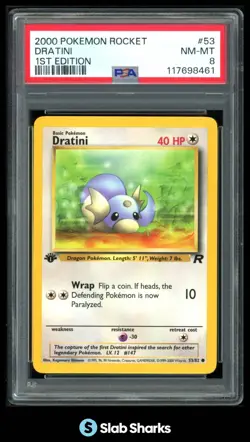 2000 POKEMON TEAM ROCKET FIRST EDITION #53/82 DRATINI PSA 8 - Image 1