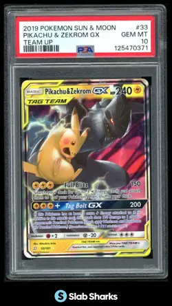 2019 POKEMON SUN & MOON TEAM UP #33/181 PIKACHU & ZEKROM GX TAG TEAM UP PSA 10 - Image 1