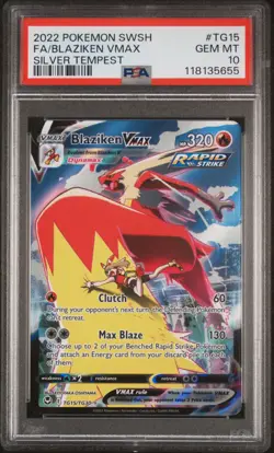 2022 POKEMON SWORD & SHIELD SILVER TEMPEST #TG15 FULL ART/BLAZIKEN VMAX PSA 10 - Image 1