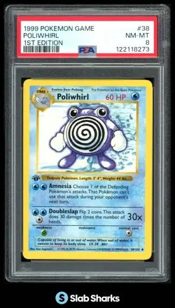 1999 POKEMON SET 1ST EDITION #38/102 POLIWHIRL PSA 8 - Image 1