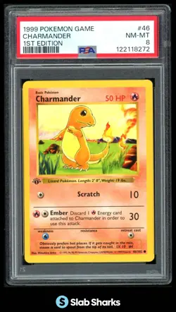 1999 POKEMON SET 1ST EDITION #46/102 CHARMANDER PSA 8 - Image 1