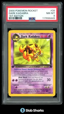 2000 POKEMON TEAM ROCKET FIRST EDITION #39/82 DARK KADABRA PSA 8 - Image 1