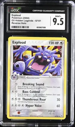 CGC 9.5 MINT+ Exploud 2004 EX Hidden Legends 6/101 Reverse Holo Pokemon Card - Image 1