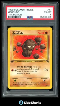 1999 POKEMON FOSSIL 1ST EDITION #47/62 GEODUDE PSA 6 - Image 1