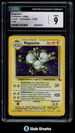 1999 POKEMON FOSSIL UNLIMITED #11/62 MAGNETON HOLO RARE CGC 9 - Image 1
