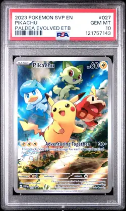 2024 POKEMON SVP EN-SV BLACK STAR PROMO #027 PIKACHU PALDEA EVOLVED ETB PSA 10 - Image 1
