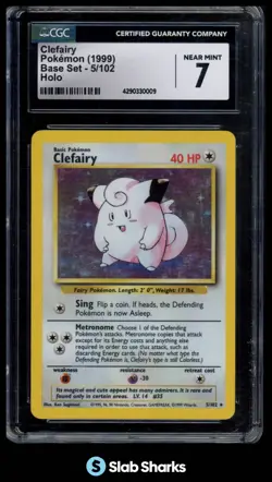 1999 POKEMON BASE SET UNLIMITED #5/102 CLEFAIRY RARE HOLO CGC 7 - Image 1