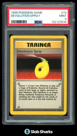 1999 POKEMON SET UNLIMITED #72/102 DEVOLUTION SPRAY RARE PSA 9 - Image 1