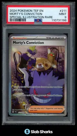 2024 POKEMON SV TEMPORAL FORCES - TEF EN #211/162 MORTY'S CONVICTION SIR PSA 9 - Image 1