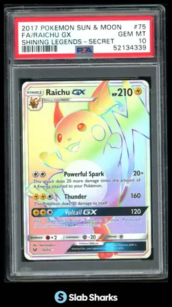 2017 POKEMON SM SHINING LEGENDS #75/73 RAICHU GX FULL ART SECRET RARE PSA 10 - Image 1