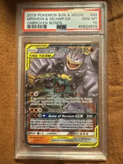 Pokemon Marshadow & Machamp GX Tag Team Holo Card 82/214 PSA 10 - Image 1