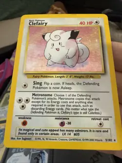 Holo Clefairy 5/102 LP MP Rare 1999 Base Pokemon Card T234 - Image 1
