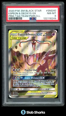 2020 POKEMON SM BLACK STAR PROMOS #SM240 ESPEON & DEOXYS GX TAG TEAM PSA 8 - Image 1