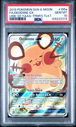 2019 POKEMON SUN & MOON UNBROKEN BONDS #195A FULL ART/DEDENNE GX PSA 10 - Image 1