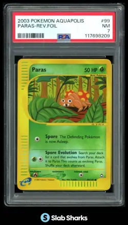 2003 POKEMON AQUAPOLIS #99/147 PARAS REVERSE FOIL PSA 7 - Image 1