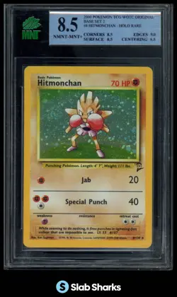 2000 POKEMON BASE SET 2 #8/130 HITMONCHAN HOLO RARE MNT 8.5 - Image 1