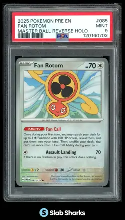 2025 POKEMON SV - PRE EN FAN ROTOM REVERSE HOLO MASTER BALL PSA 9 - Image 1