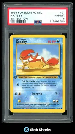 1999 POKEMON FOSSIL 1ST EDITION #51/62 KRABBY PSA 8 - Image 1