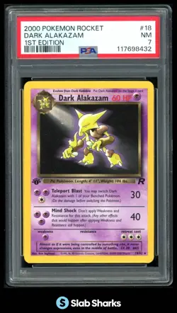 2000 POKEMON TEAM ROCKET FIRST EDITION #18/82 DARK ALAKAZAM PSA 7 - Image 1