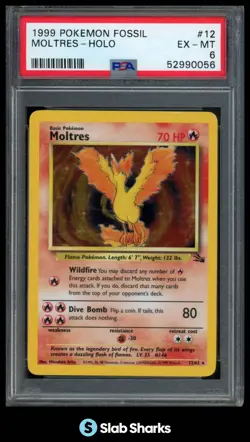 1999 POKEMON FOSSIL #12/62 MOLTRES HOLO RARE PSA 6 - Image 1