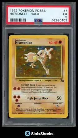 1999 POKEMON FOSSIL #7/62 HITMONLEE HOLO RARE PSA 5 - Image 1