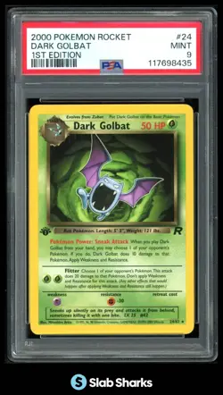 2000 POKEMON TEAM ROCKET FIRST EDITION #24/82 DARK GOLBAT PSA 9 - Image 1