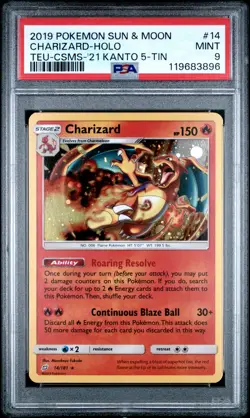 2019 POKEMON SUN & MOON TEAM UP #14 CHARIZARD-HOLO PSA 9 - Image 1