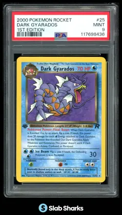 2000 POKEMON TEAM ROCKET FIRST EDITION #25/82 DARK GYARADOS PSA 9 - Image 1