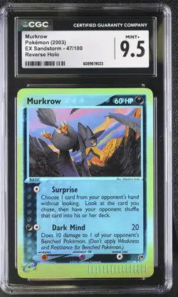 CGC 9.5 MINT+ Murkrow 2003 EX Sandstorm 47/100 Reverse Holo Pokemon Card - Image 1