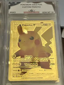 Lot of 9 Graded GEM MT 10 “Pokemon Gold Foil CUSTOM”Cards - Charizard/Pikachu - Image 1