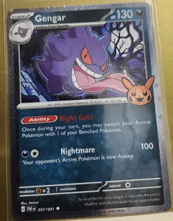 Pokemon Gengar 057/091 Trick Or Trade 2024 Swirl On Face Holo Bleed Error Rare - Image 4