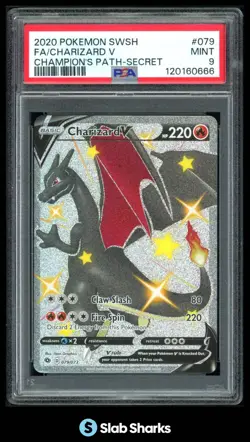 2020 POKEMON SW&SH CHAMPION'S PATH CHARIZARD V HOLO FULL ART SECRET RARE PSA 9 - Image 1